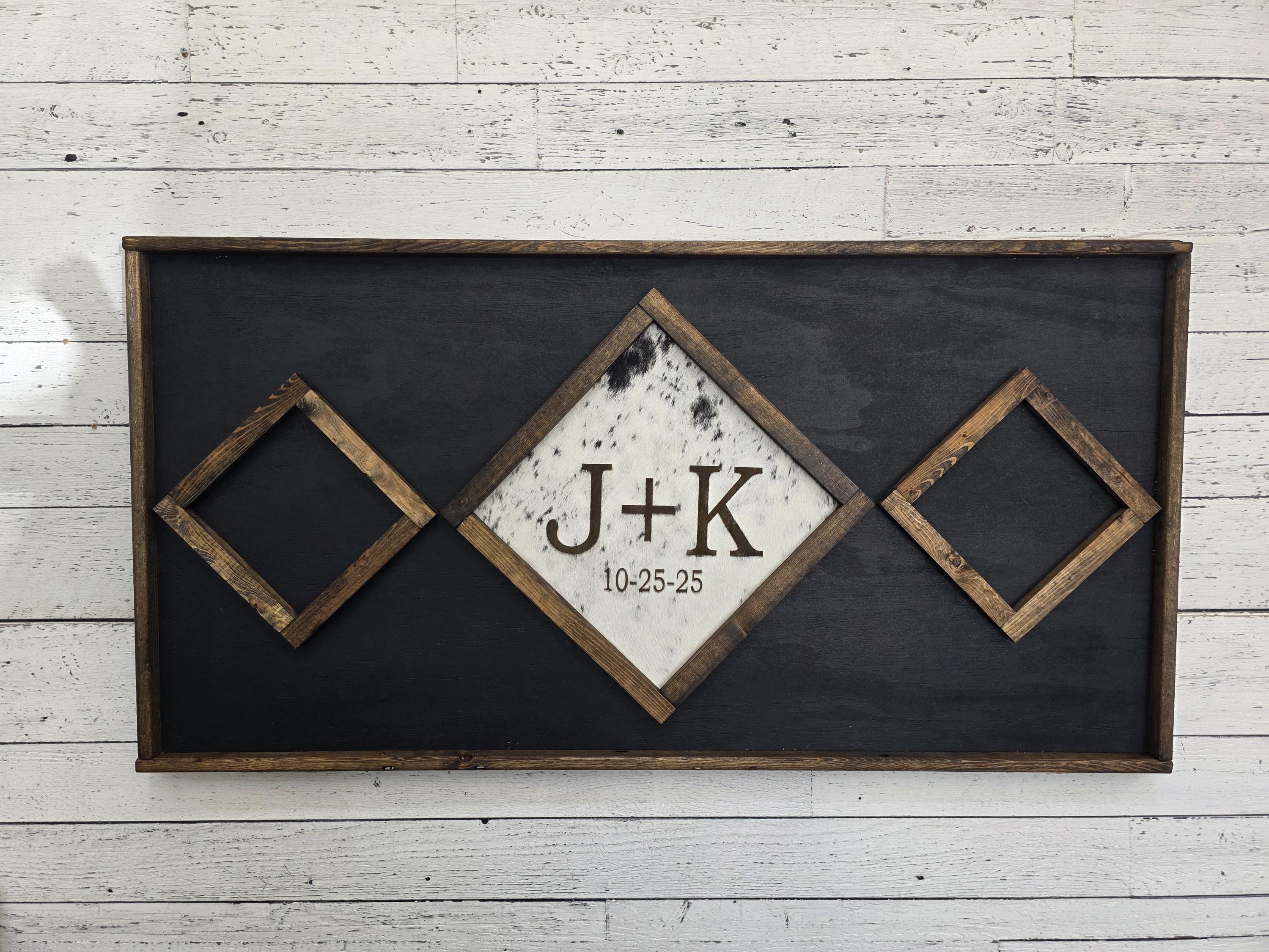 Cowhide Wedding Photo Album Guest Book - Custom Diamond Design