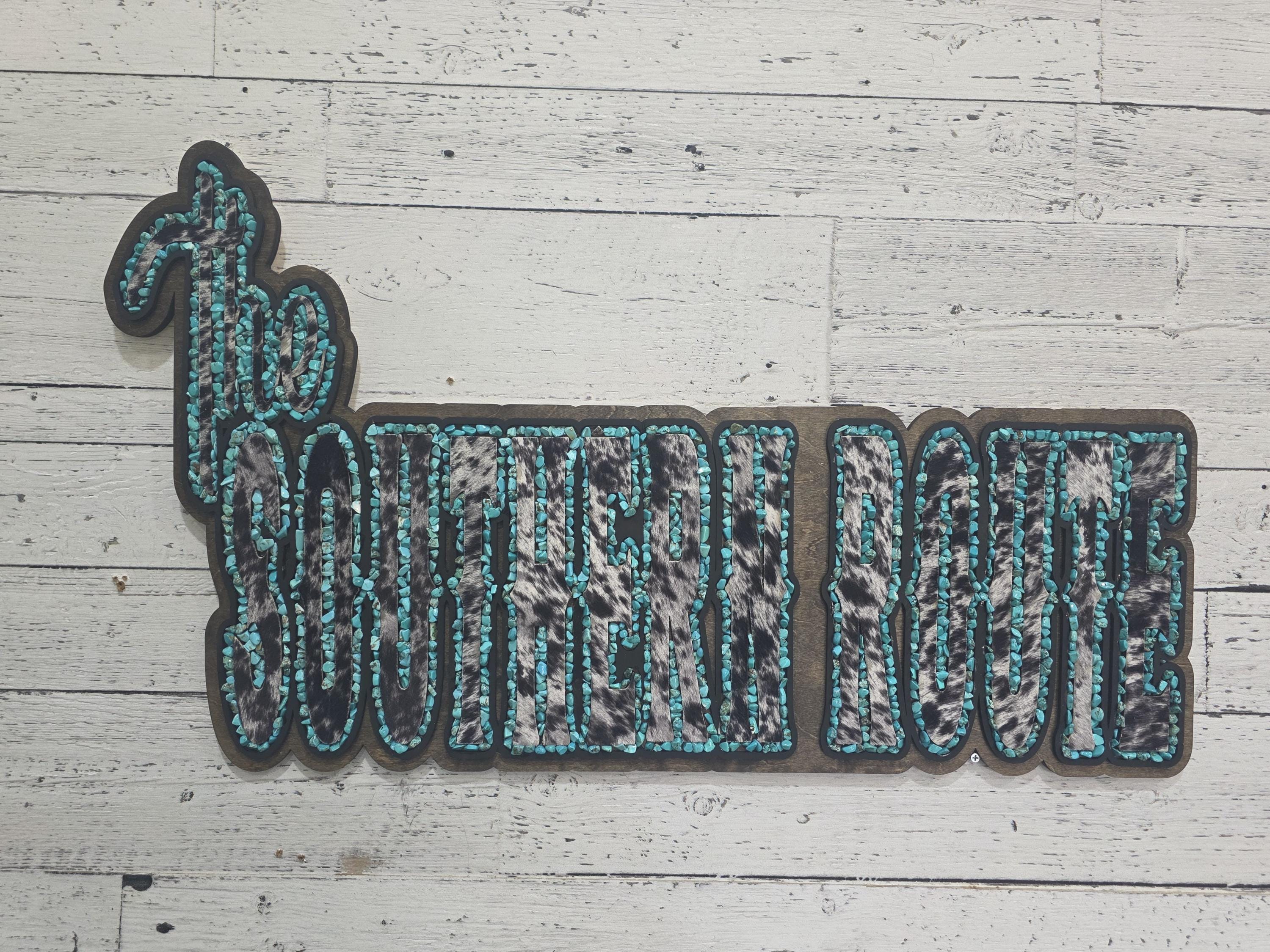 Faux Cowhide Turquoise Sign
