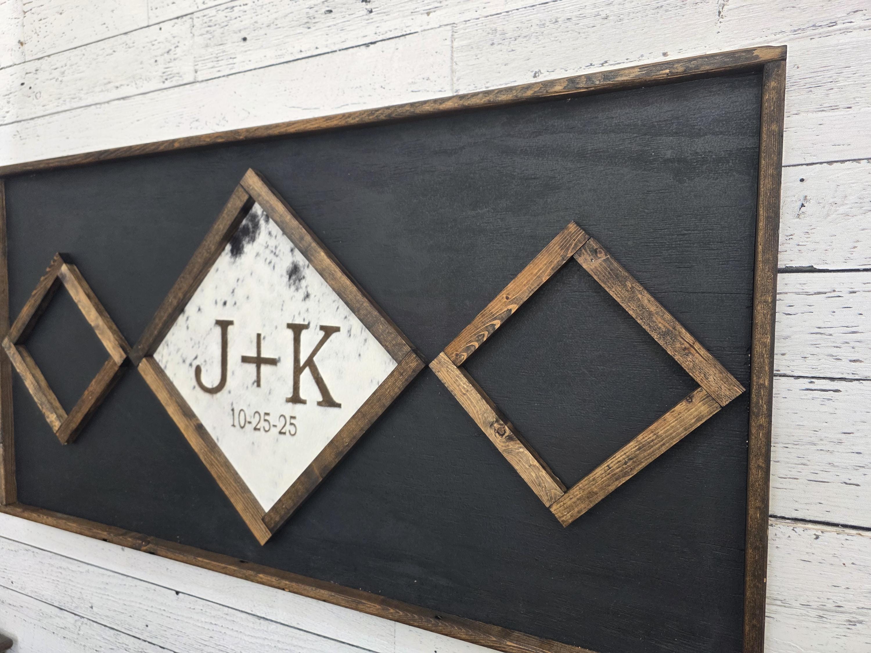 Cowhide Wedding Photo Album Guest Book - Custom Diamond Design