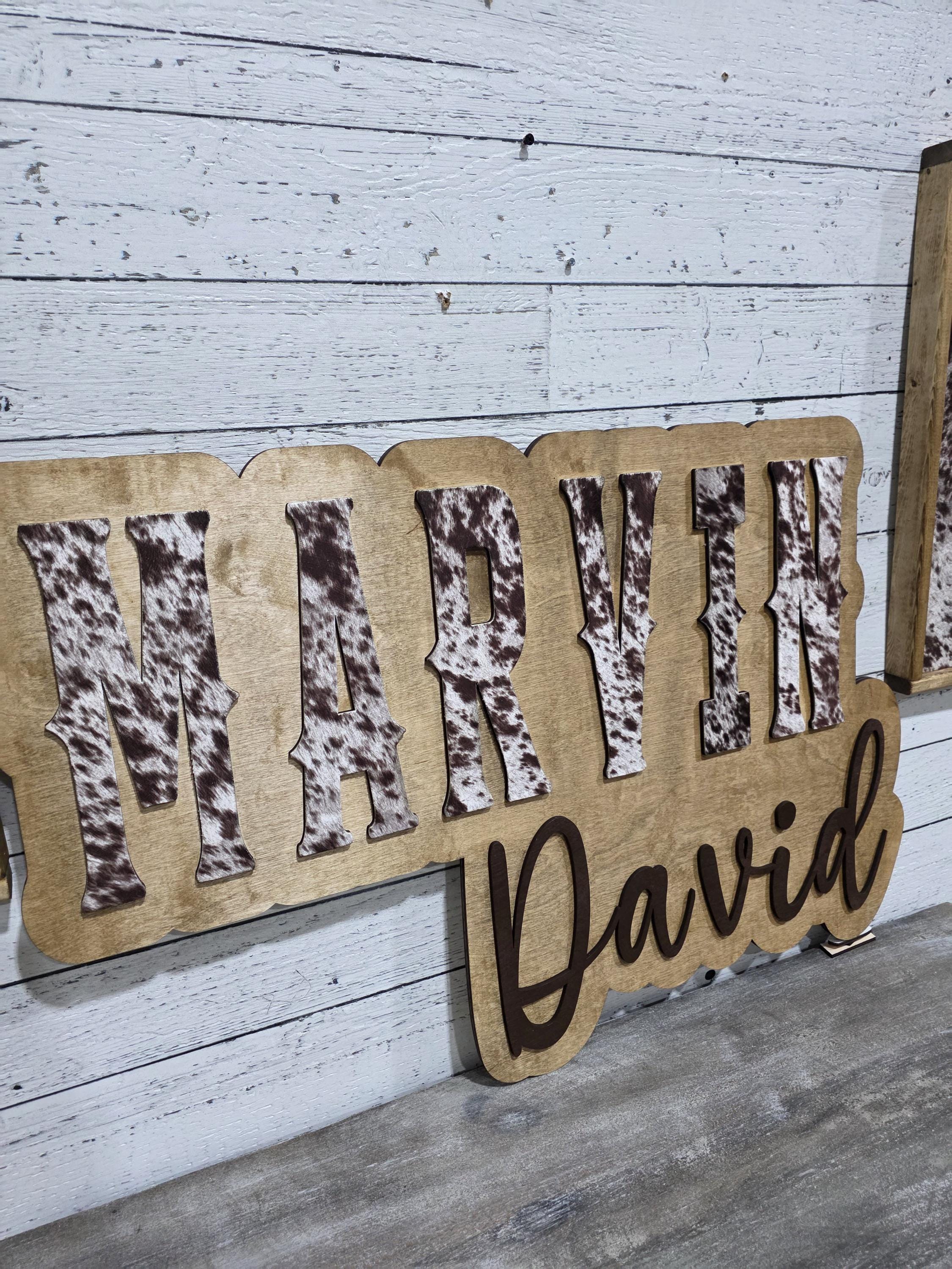 Faux cowhide Name sign