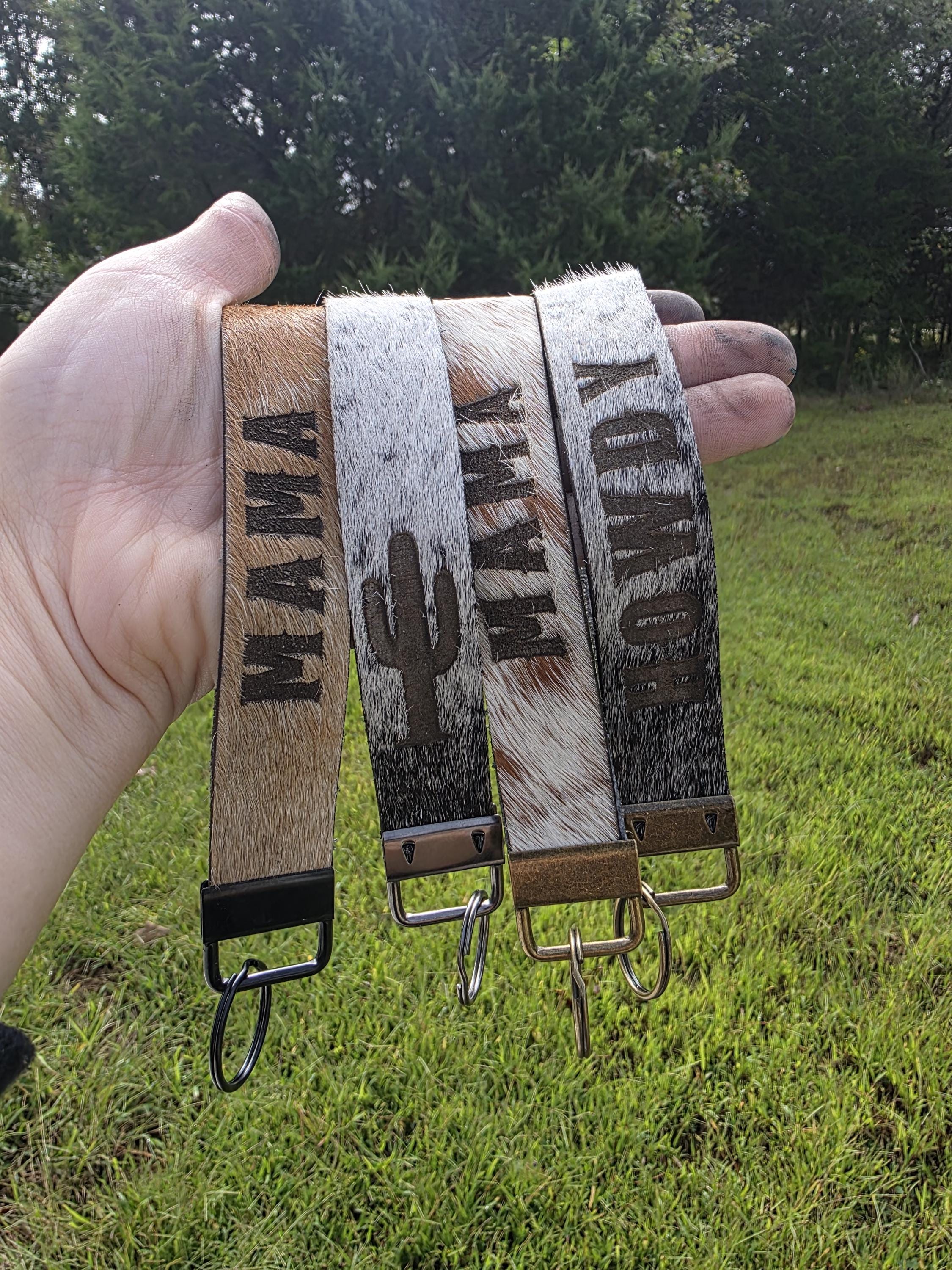 Personalized Cowhide wristlet keychain