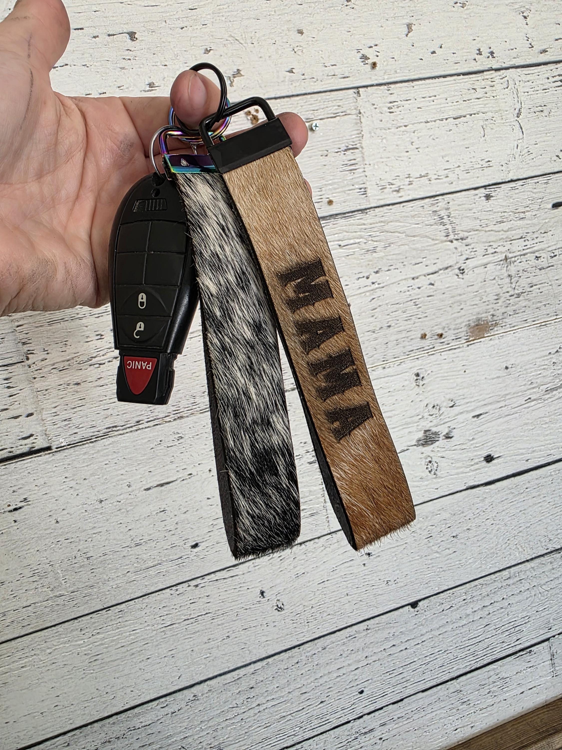 Personalized Cowhide wristlet keychain