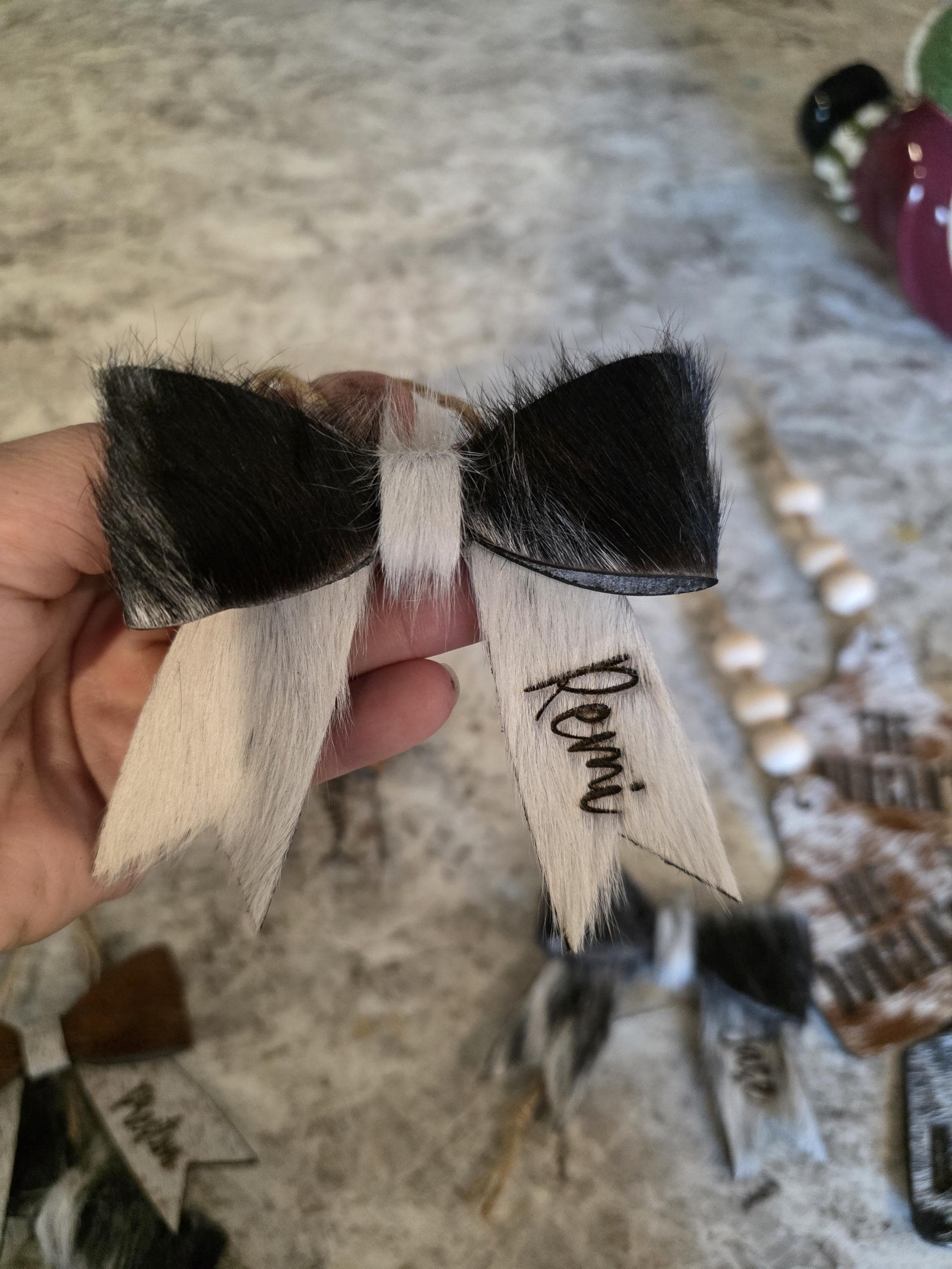 Cowhide Christmas Bow ornaments