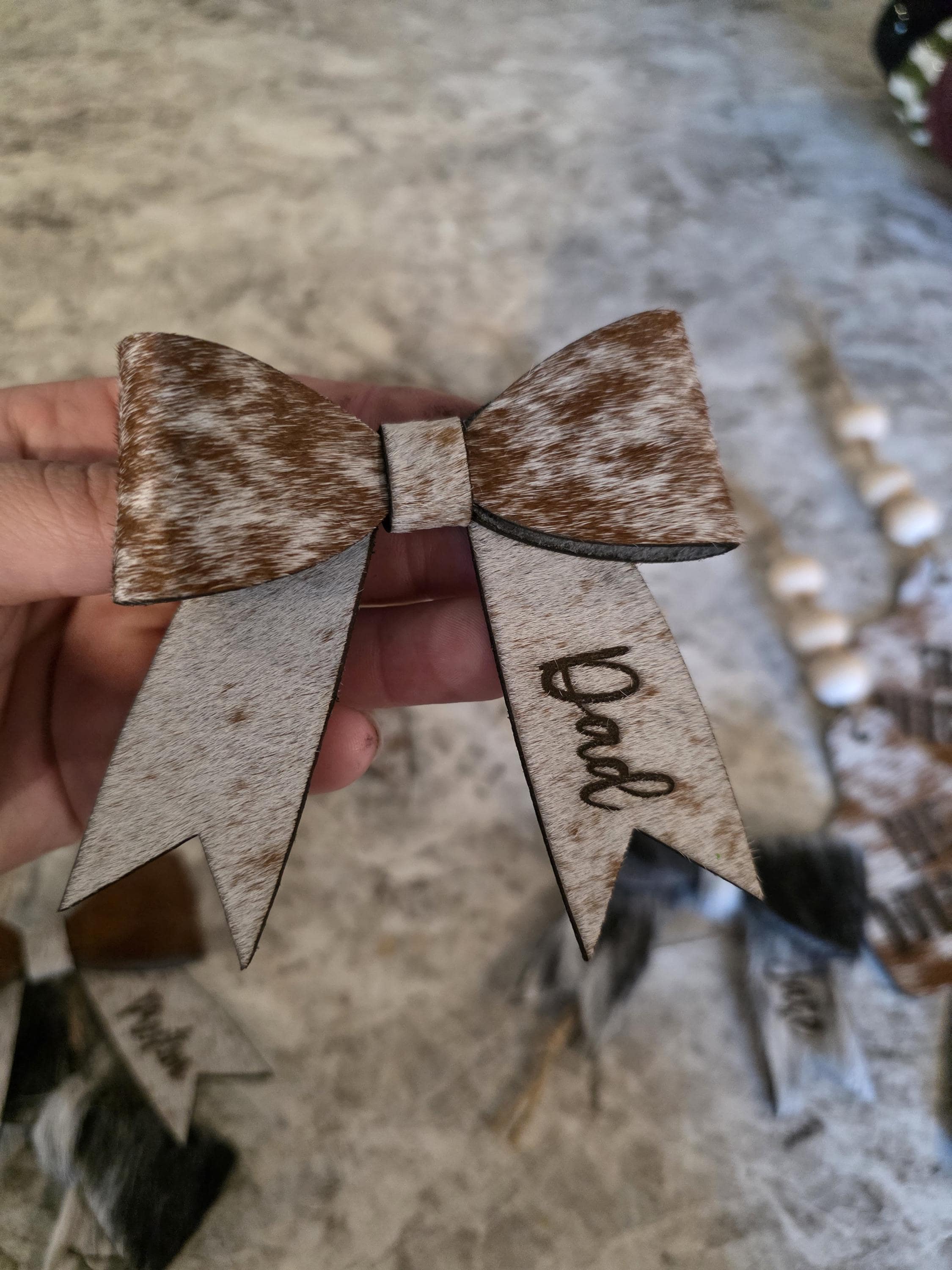 Cowhide Christmas Bow ornaments