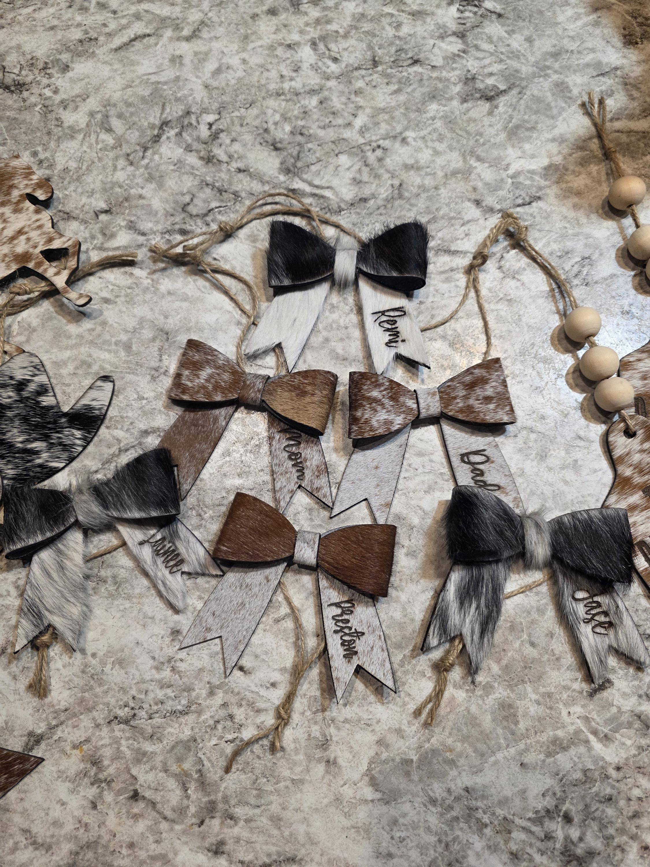 Cowhide Christmas Bow ornaments