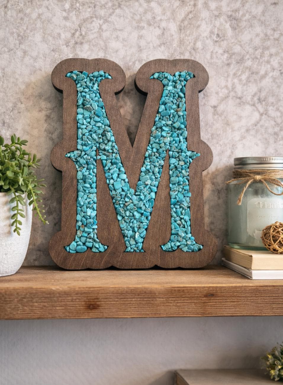 Custom Stone Letter – Initial Name Decor – Western Boho Shelf & Mantel Accent