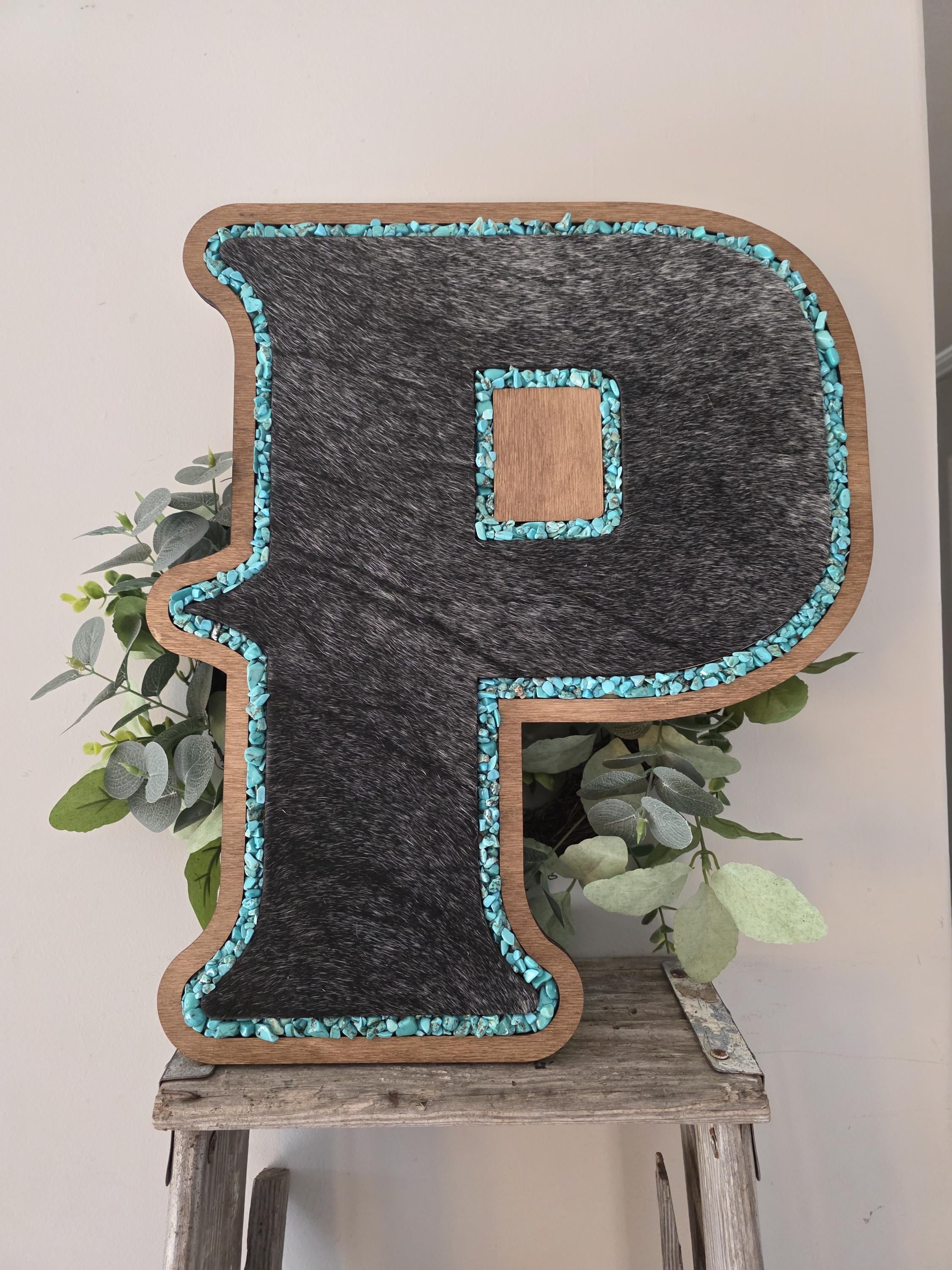 Genuine Cowhide and Turqouise letter or brand