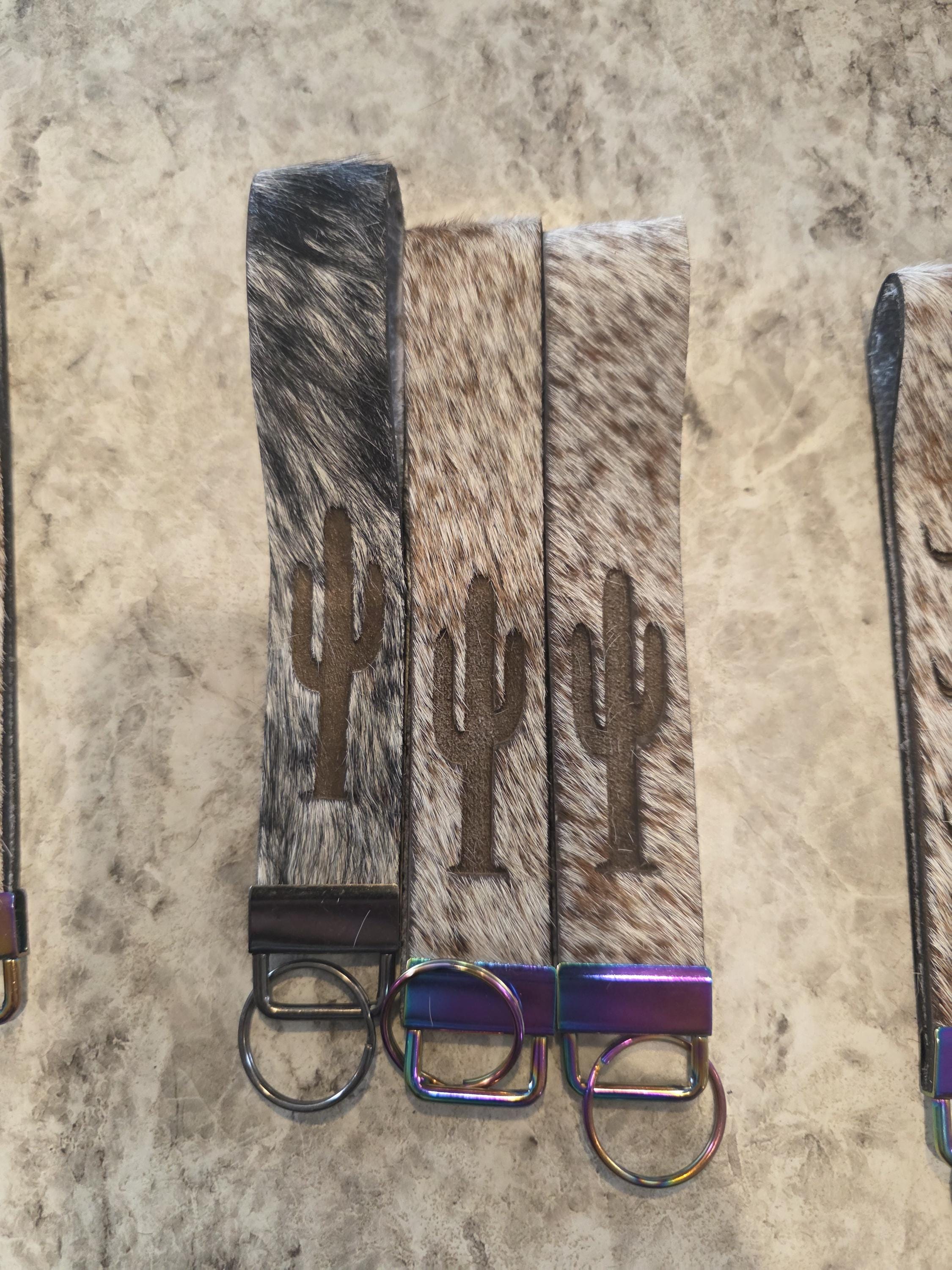 Personalized Cowhide wristlet keychain