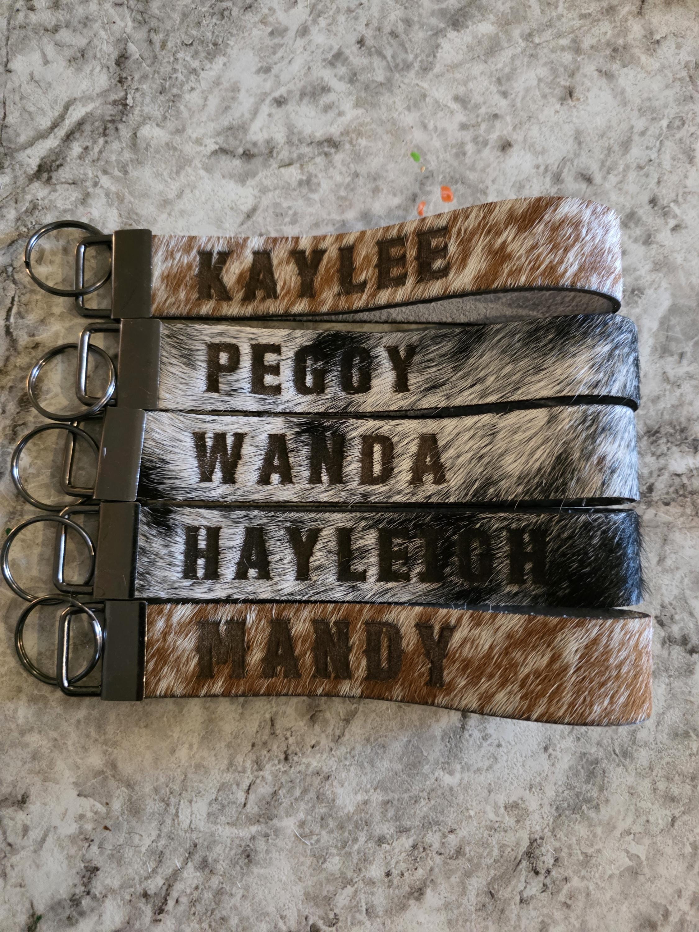 Personalized Cowhide wristlet keychain